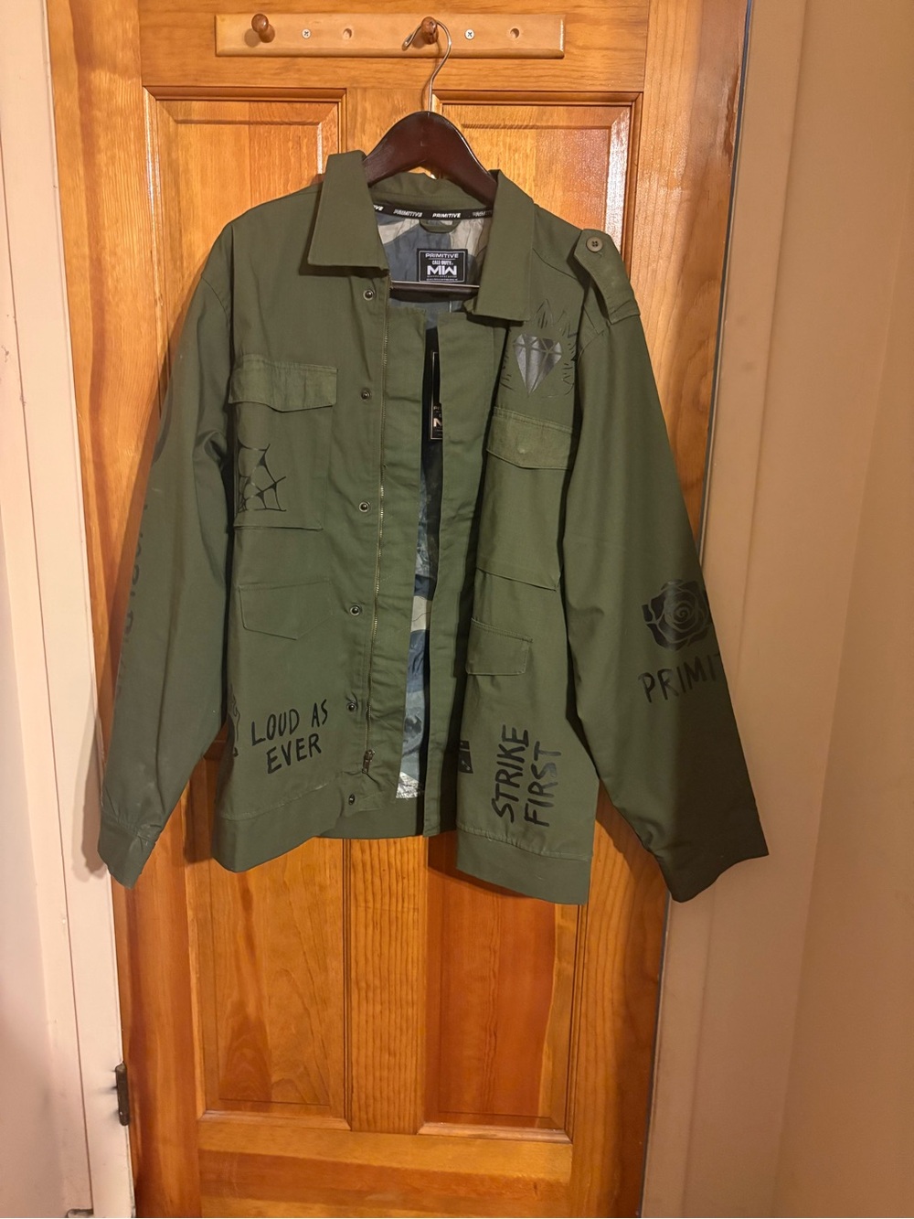 Primitive Olive Green Military-Style Call of Duty jacket  with Graphic Accents
